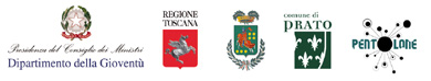 Loghi del Dipartimento della Gioventù - Presidenza del Consiglio dei Ministri, Regione Toscana, Provincia di Prato, Comune di Prato e Associazione Il Pentolone