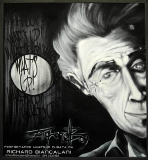 Dettaglio del murales realizzato: luna e uomo