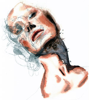 Immagine di acquerello esposto: viso di donna