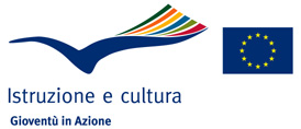 Loghi: bandiera dell'unione europea e logo di istruzione e cultura, gioventù in azione