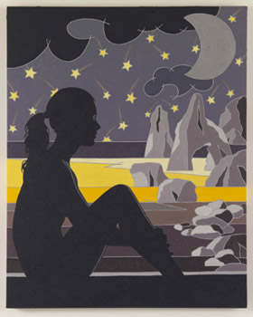 Dipinto di una donna e sullo sfondo una notte stellata