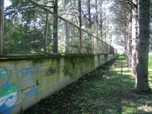 Foto di uno dei quattri lati del muro di recinzione di una struttura in disuso interna ai giardini