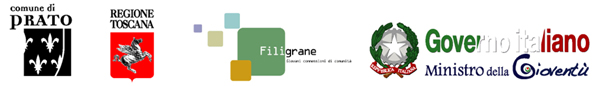 loghi dei partner istituzionali: Comune di Prato, Regione Toscana, Filigrane, Ministro della Gioventù