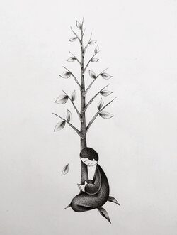 disegno di un uomo che sorregge un albero realizzato da Cugnetto